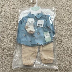 Blue and Tan Baby Outfit Set